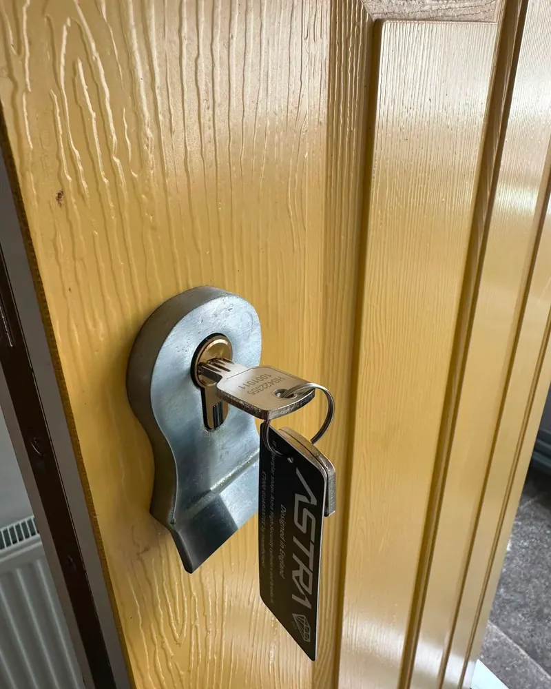 Euro cylinder lock with key fitted in a uPVC door